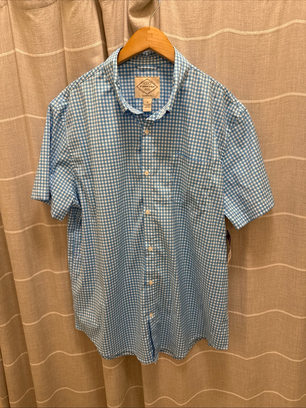St. John's Bay Light Blue & White Gingham Short-Sleeve Button-Down Shirt